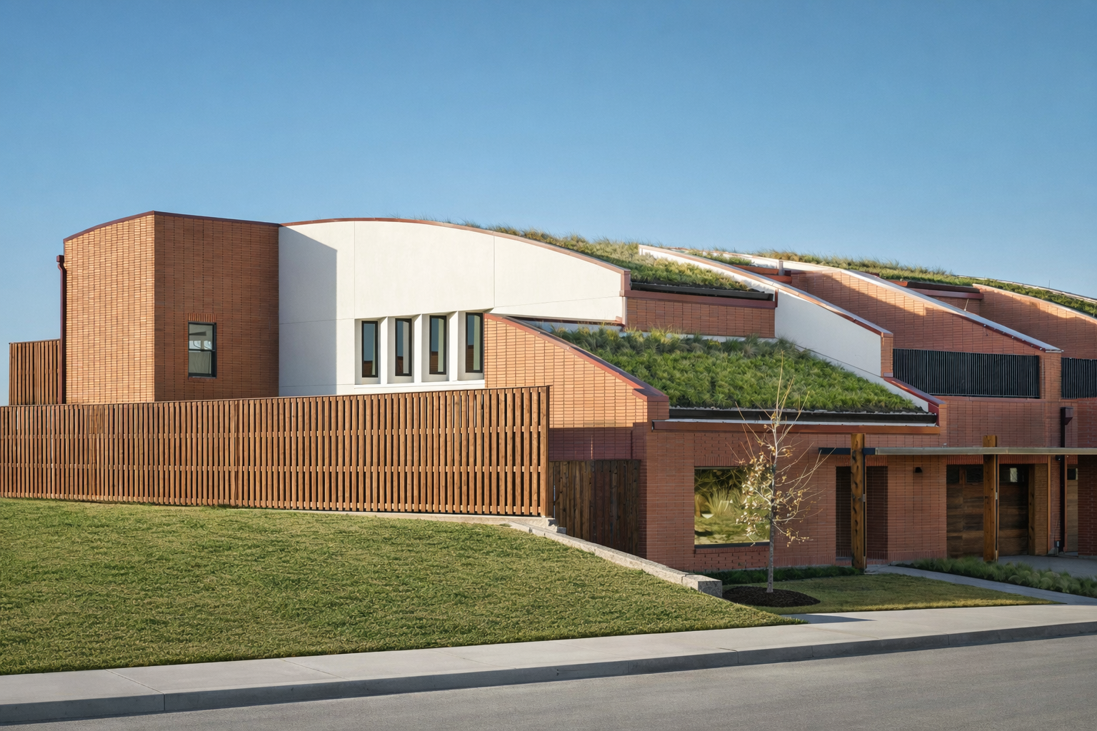 14867 Little Bluestem Ln - exterior with green roof and brick facade